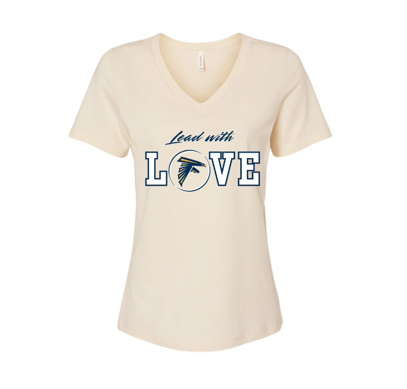 Women's "Lead with Love" V-Neck T-Shirt, Beige