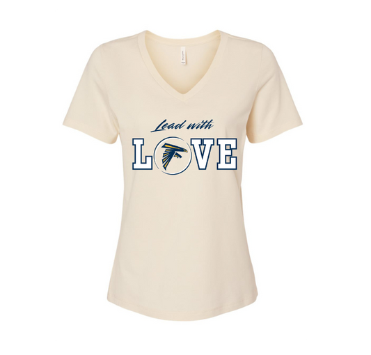 Women's "Lead with Love" V-Neck T-Shirt, Beige